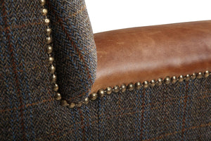 Vintage Sofa Company Kensington Harris Tweed and Leather Wing Chair-harris tweed accent chairs-Carlton Vintage-Against The Grain Furniture