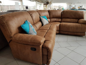 Guvnor 4 Piece Corner Group In Tan-Corner recliner sofa-Harveys-Electric-Against The Grain Furniture