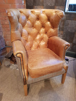 Winchester Harris Tweed and Leather Accent Chair.