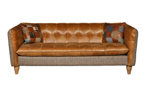 Brunswick Harris Tweed and Leather Sofas.-harris tweed sofas-Against The Grain Furniture-3 seater-Against The Grain Furniture