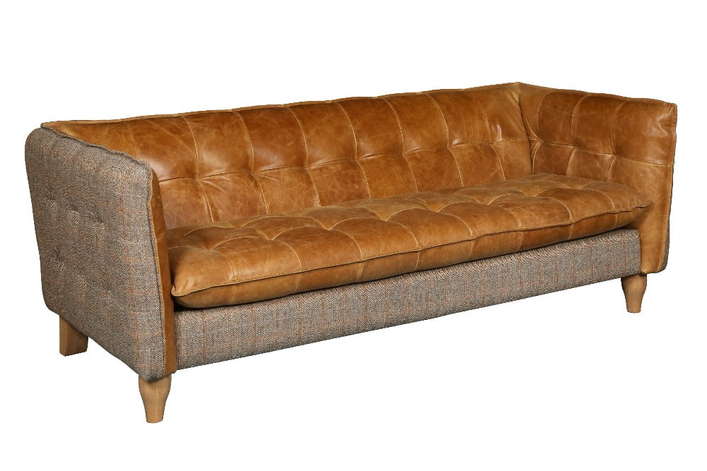 Brunswick Harris Tweed and Leather Sofas.-harris tweed sofas-Against The Grain Furniture-2 Seater-Against The Grain Furniture