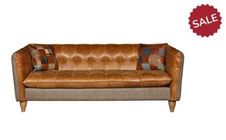 Brunswick Harris Tweed and Leather Sofas.-harris tweed sofas-Carlton Vintage-3 seater-Against The Grain Furniture