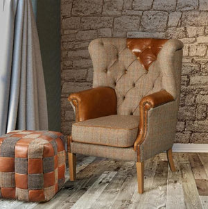 Buckingham Harris Tweed and Leather Armchair