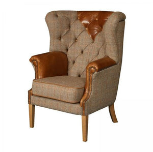 Buckingham Harris Tweed and Leather Armchair