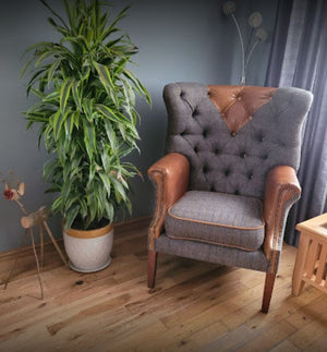 Kensington Harris Tweed and Leather Accent Chair