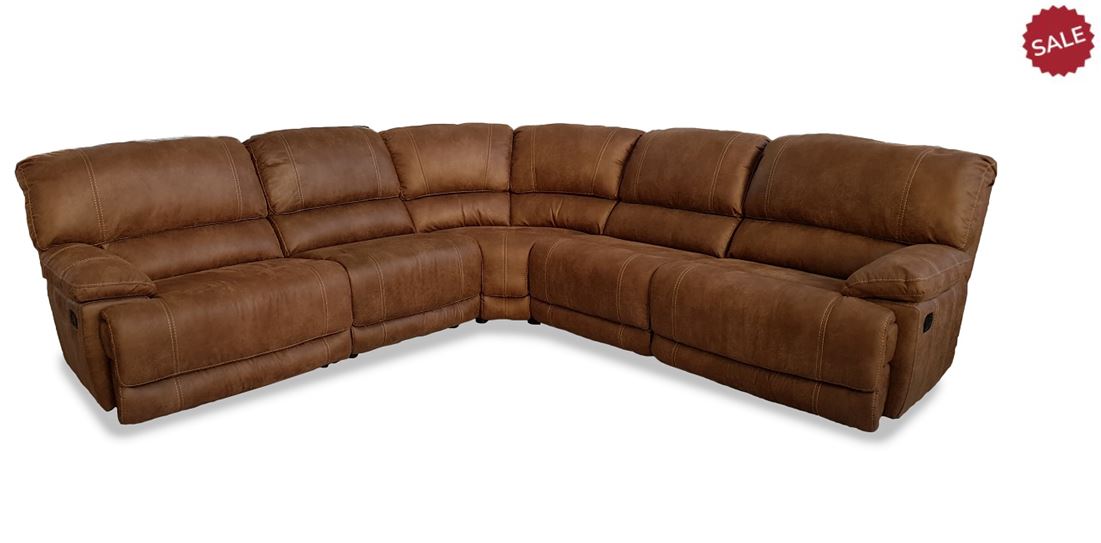 Guvnor 5 Piece Corner Group In Tan-Corner recliner sofa-Harveys-Electric-Against The Grain Furniture