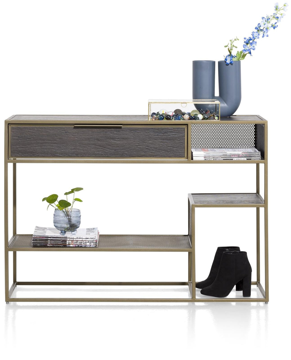 Habufa City Console Table in Carbon Coloured Oak and Metal-consol table-Habufa-Carbon Stained Oak-Against The Grain Furniture