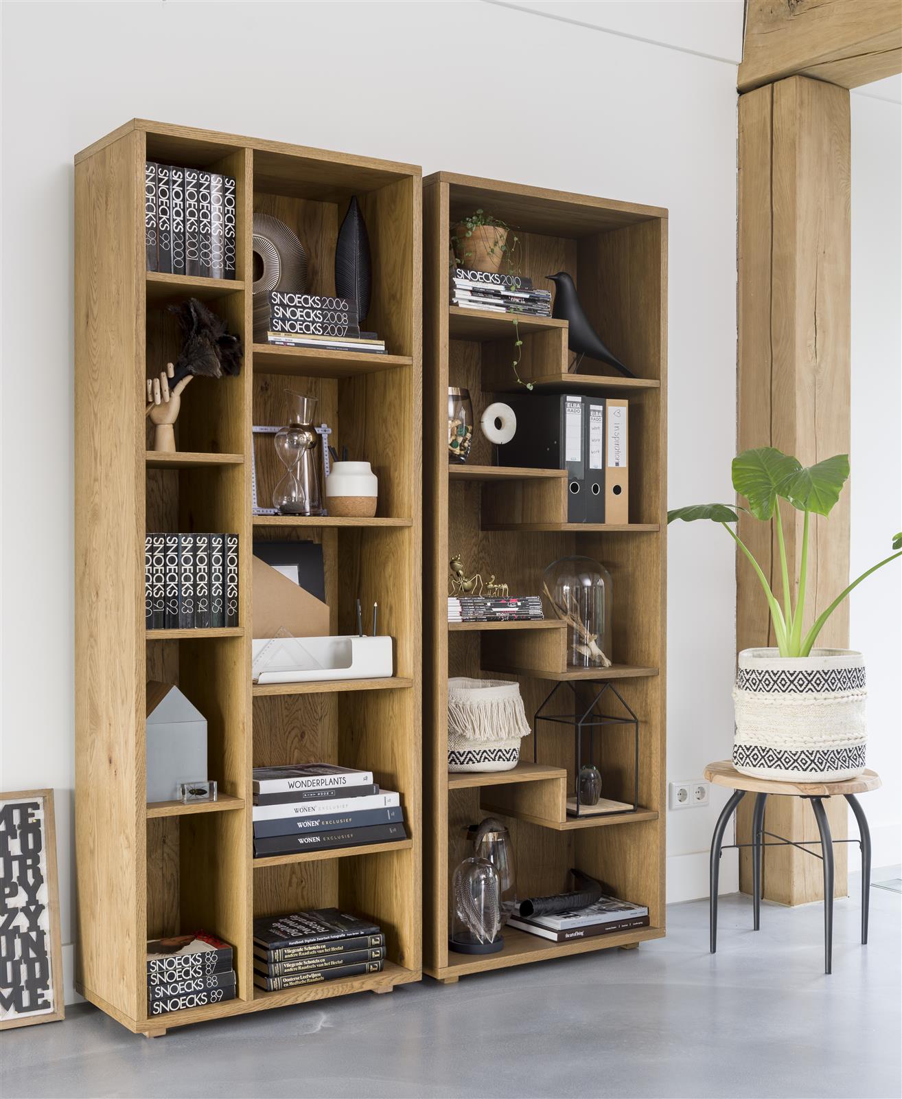 Habufa Bespoke Santorini Oak Bookcases in 4 Colours-Bookcase-Habufa-5 Shelves-Castle White-Against The Grain Furniture