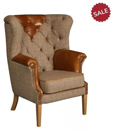 Buckingham Harris Tweed and Leather Accent Chair.-harris tweed accent chairs-Against The Grain Furniture-Chair-Against The Grain Furniture