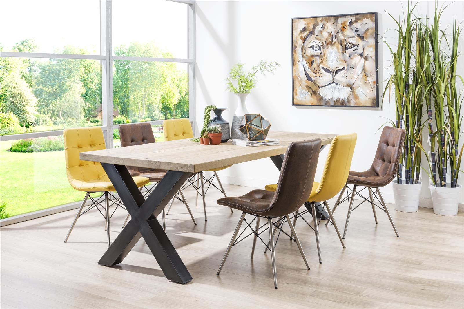 Habufa Metalox Extending Oak Dining Tables-Dining Tables-Habufa-160 cms EXT-U shape metal legs-Wavy edge-Against The Grain Furniture