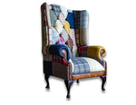 Cotswold Tweed and Leather Patchwork Wing Chair-PATCHWORK SOFAS-Oswald and Pablo-Medium Chair-Against The Grain Furniture