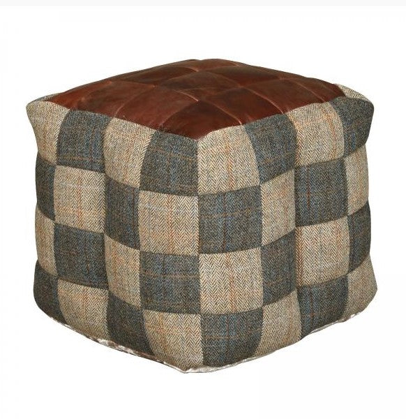 Harris Tweed and Leather Patchwork Beanbags-harris tweed beanbags-Carlton Vintage-Wool and Leather top-Against The Grain Furniture