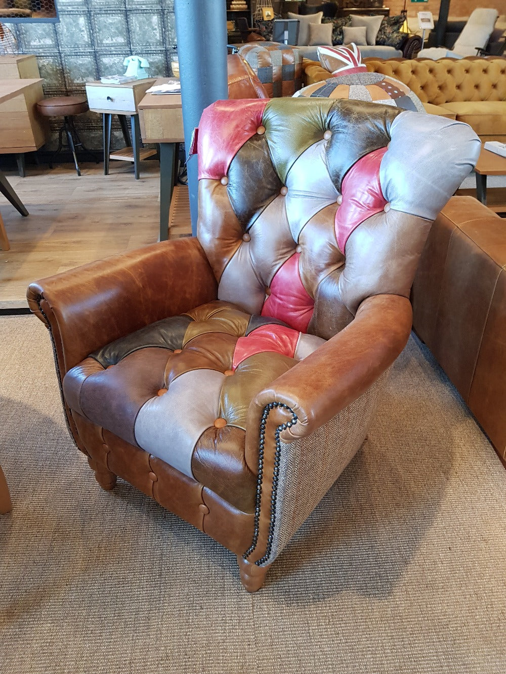 Alderley Patchwork Harris Tweed and Leather Chair
