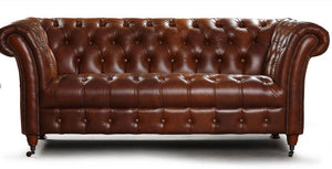 Chester Club Leather Sofas and Chair.-Leather Chesterfield-Carlton Vintage-3 seater-Oliato Tobacco-Against The Grain Furniture