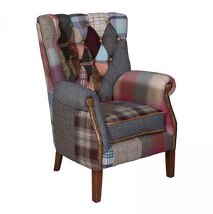 Barnard Harris Tweed and Leather Patchwork Chair.-harris tweed sofas-Against The Grain Furniture-Against The Grain Furniture