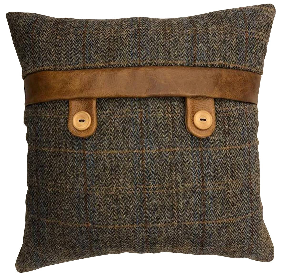 Harris Tweed and Leather Cushions-harris tweed cushions-Against The Grain Furniture-Belt and Button 40 cm square-Against The Grain Furniture