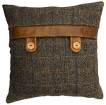 Harris Tweed and Leather Cushions-harris tweed cushions-Against The Grain Furniture-Belt and Button 40 cm square-Against The Grain Furniture
