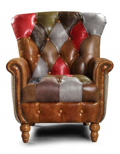 Alderley Patchwork Harris Tweed and Leather Chair