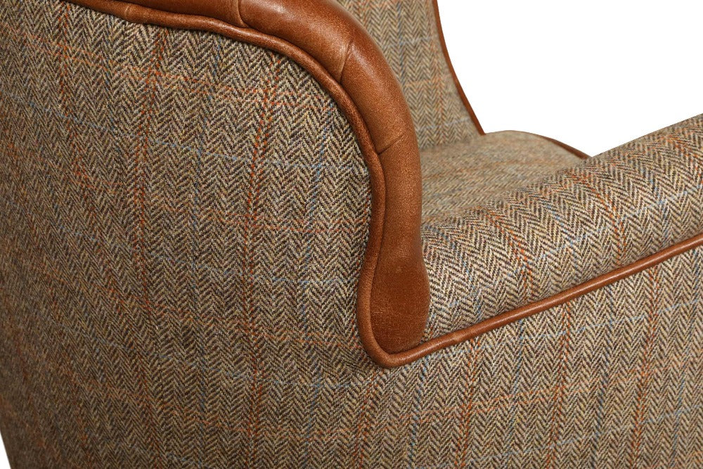 Elston Harris Tweed and Leather Chair-harris tweed chairs-Carlton Vintage-Sofa-Hunters Lodge-Against The Grain Furniture