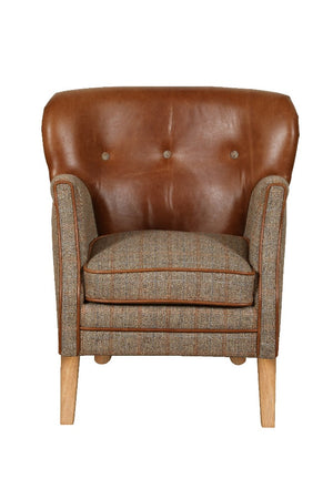 Elston Harris Tweed and Leather Chair-harris tweed chairs-Carlton Vintage-Chair-Hunters Lodge-Against The Grain Furniture