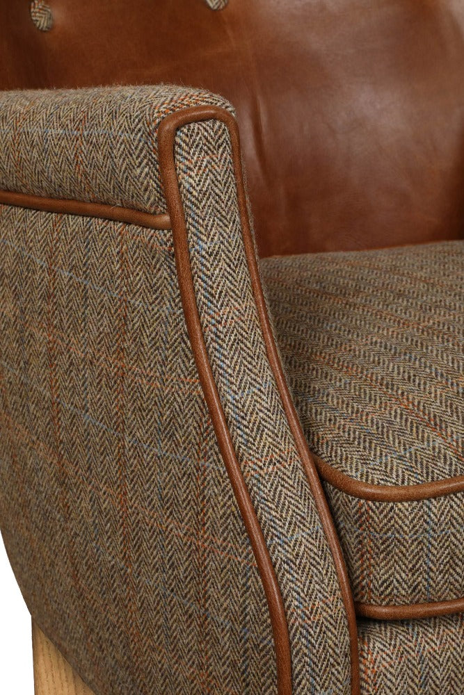 Elston Harris Tweed and Leather Chair.-harris tweed sofas-Against The Grain Furniture-Against The Grain Furniture