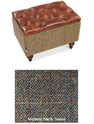 Granby Harris Tweed and Leather Footstools.-harris tweed footstool-Carlton Vintage-Stool-Morland-Against The Grain Furniture