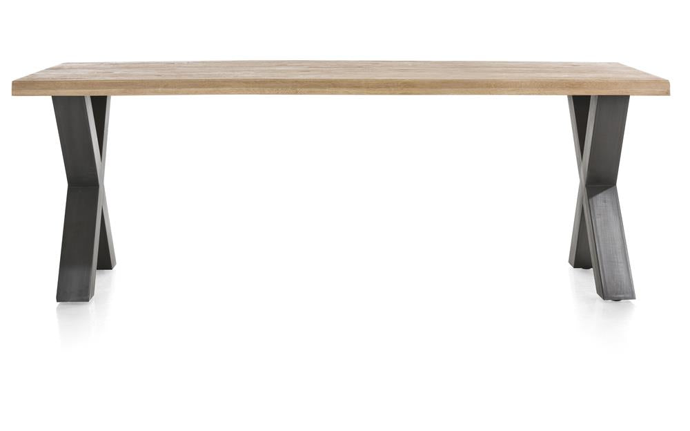 Habufa Metalox Fixed Top Oak Dining Tables-Dining Tables-Habufa-230 cms-X shape metal legs-Wavy edge-Against The Grain Furniture