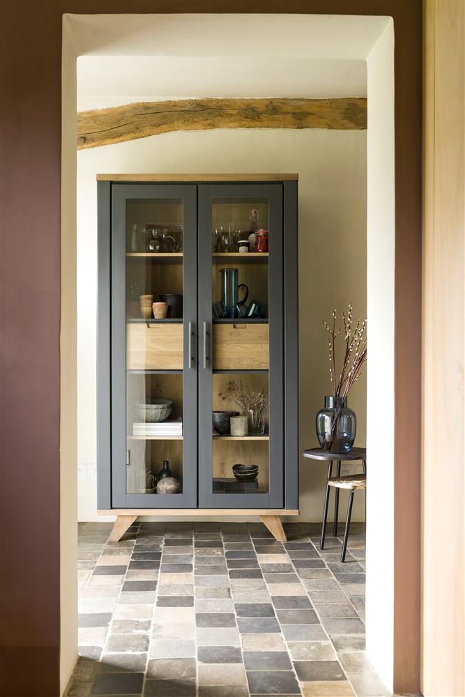 Habufa Jardin Highboard Acacia Wood and Grey or White