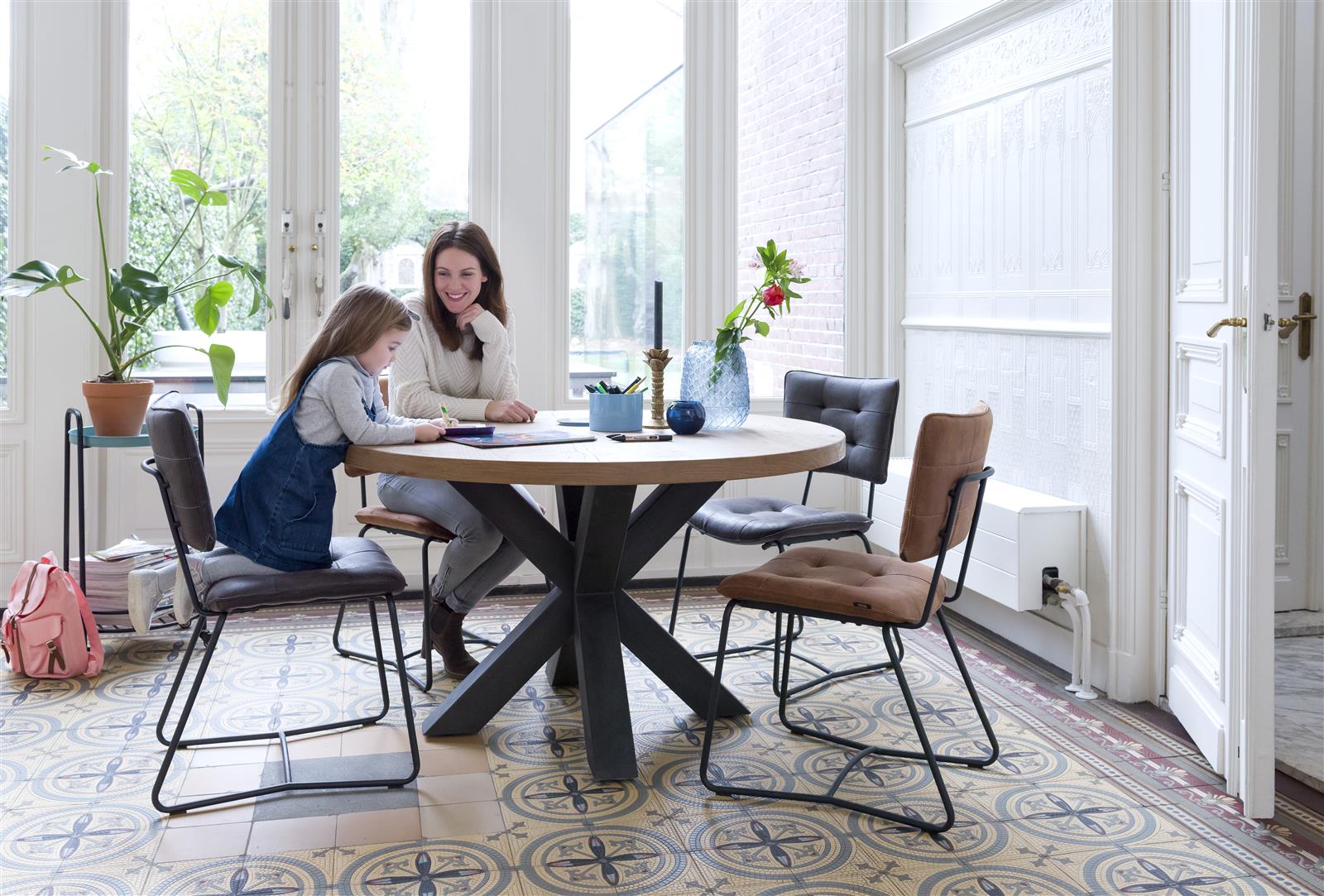 [Habufa_Cleveland]-Dining Tables-Habufa-130 Round, Plain Metal Leg-Against The Grain Furniture