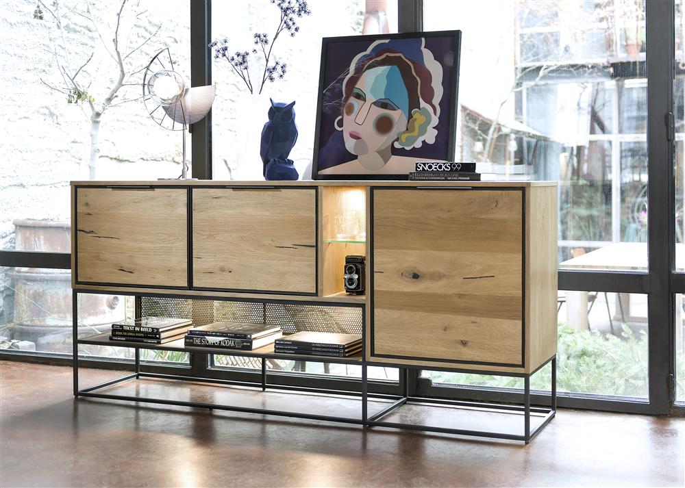 Habufa City Sideboards in Oak and Metal-sideboards-Habufa-160cm-Medium Oak-Against The Grain Furniture