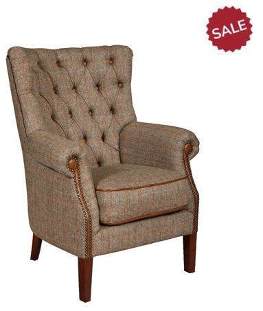 Hexham Harris Tweed and Leather Chair Hunters Lodge.-harris tweed armchairs-Carlton Vintage-Against The Grain Furniture
