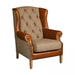 Kew Wing Chair Harris Tweed and Leather REDUCED TO CLEAR STOCK-harris tweed accent chairs-Against The Grain Furniture-Against The Grain Furniture