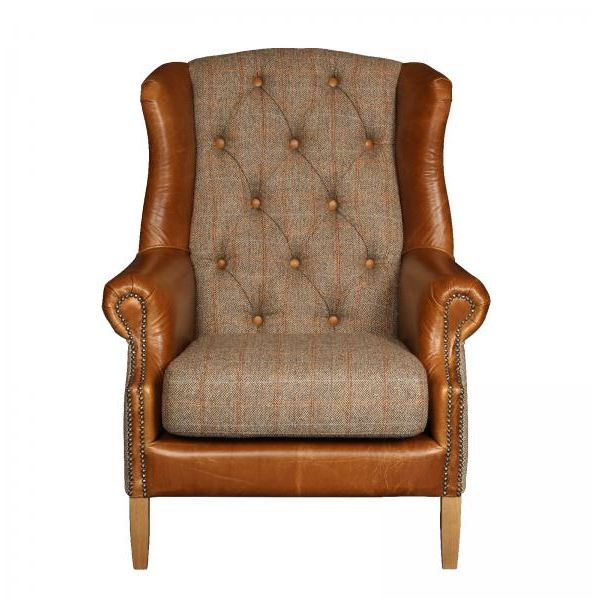 Kew Wing Chair and Sofas Harris Tweed and Leather