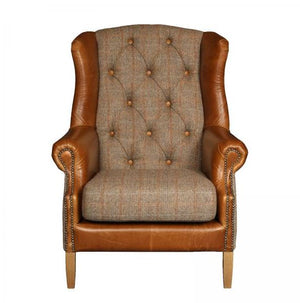 Kew Wing Chair and Sofas Harris Tweed and Leather-harris tweed accent chairs-Carlton Vintage-Chair-Hunters Lodge-Against The Grain Furniture