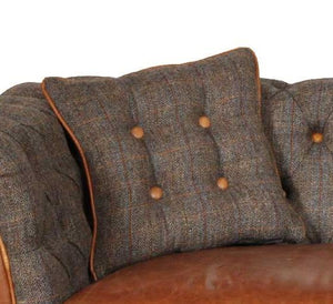 Harris Tweed and Leather Cushions-harris tweed cushions-Against The Grain Furniture-Piped and Buttoned 40 cm square-Against The Grain Furniture