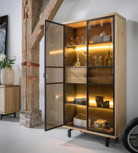 Ridgefield Urban Oak Glass Display Cabinet in Anthracite