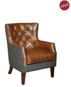 Stanford Harris Tweed and Leather Accent Chair.-harris tweed accent chairs-Carlton Vintage-Morland-Against The Grain Furniture