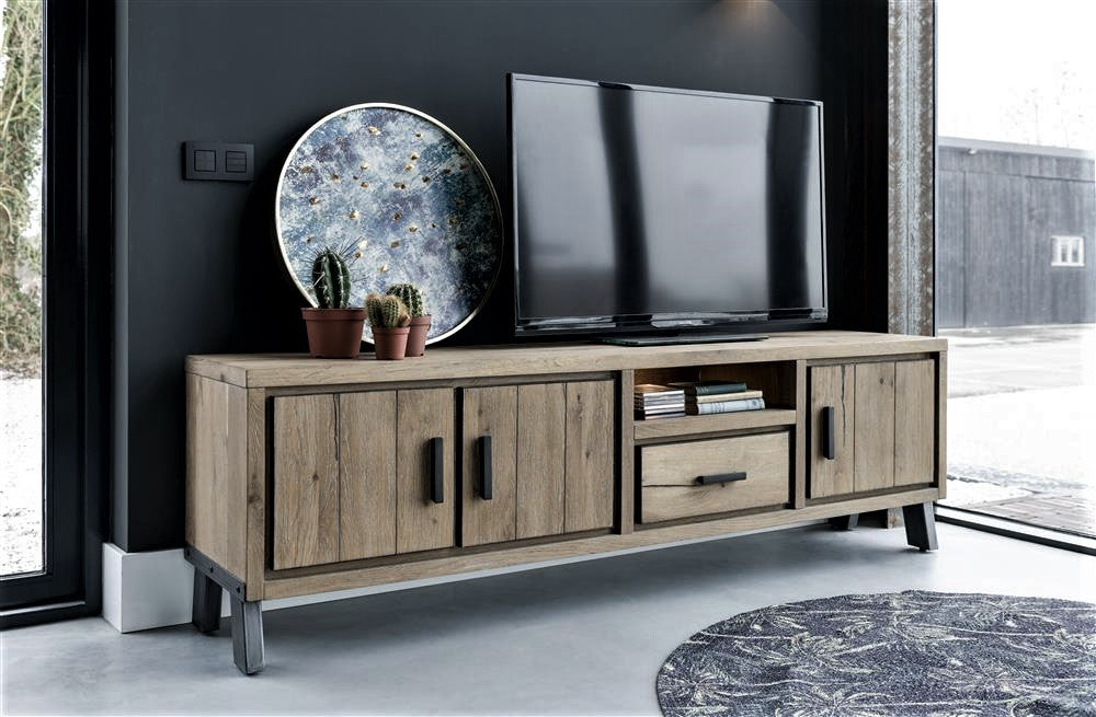 Habufa Vitoria Gun Metal and Oak TV Lowboards