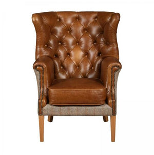 Winchester Harris Tweed and Leather Accent Chair.