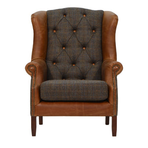 Wing Chair Harris Tweed and Leather REDUCED TO CLEAR STOCK-harris tweed accent chairs-Against The Grain Furniture-Against The Grain Furniture