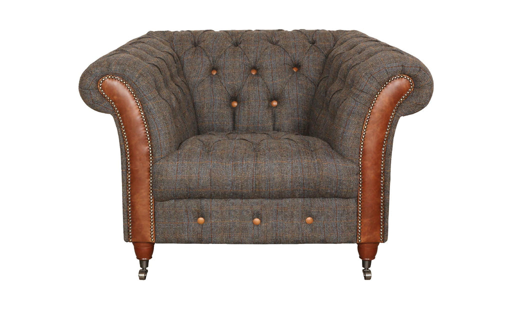 Chester Club Harris Tweed and Leather Chair.-harris tweed armchairs-Carlton Vintage-Chair-Morland Tweed-Against The Grain Furniture