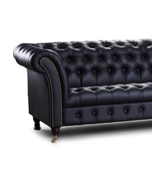 Chester Club Leather Sofas and Chair.-Leather Chesterfield-Carlton Vintage-3 seater-Cerato Black-Against The Grain Furniture