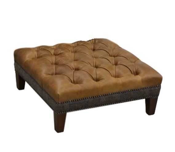Kensington Harris Tweed and Leather Footstool-harris tweed accent chairs-Against The Grain Furniture-Against The Grain Furniture