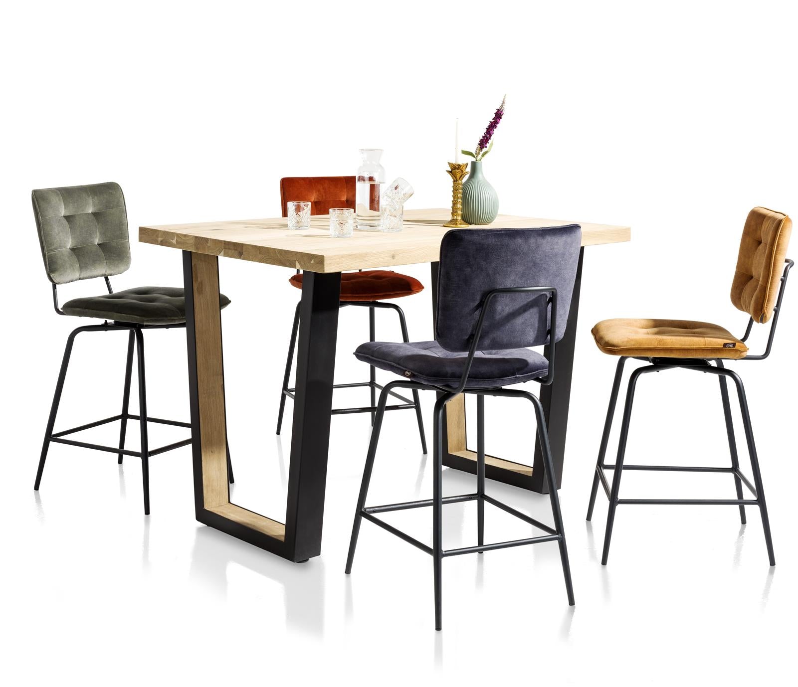 Habufa Metalox Bar Tables in Oak-bar Tables-Habufa-130 cms-U shape metal legs-Wavy edge-Against The Grain Furniture