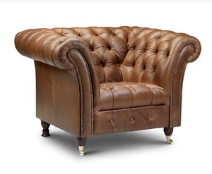 Chester Club Leather Sofas and Chair.-Leather Chesterfield-Carlton Vintage-Chair-Cerato Tan-Against The Grain Furniture