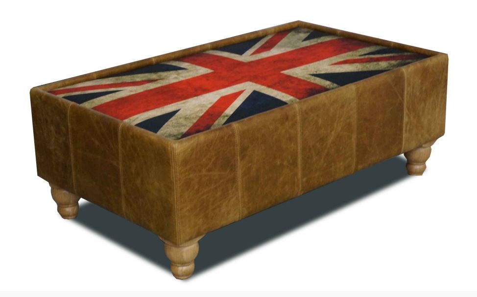 Harris Tweed and Leather Button and Union Jack Footstools